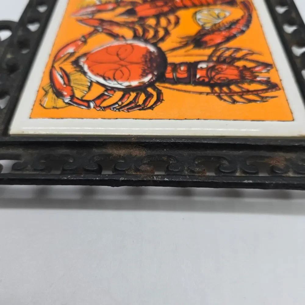 Vintage Holt Howard Cast Iron Ceramic Lobster Trivet Japan Fujimiyaki Set of Two